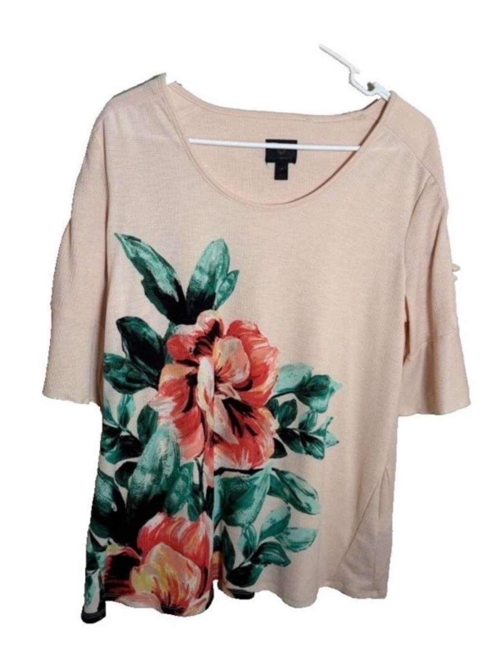 JM Collection Blouse Women's 0X Floral Round Neck Short Sleeve Tie Artsy Top